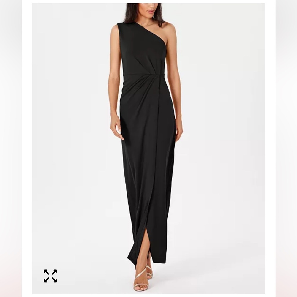 NWT Calvin Klein Black One Shoulder Draped Maxi Gown Dress 10